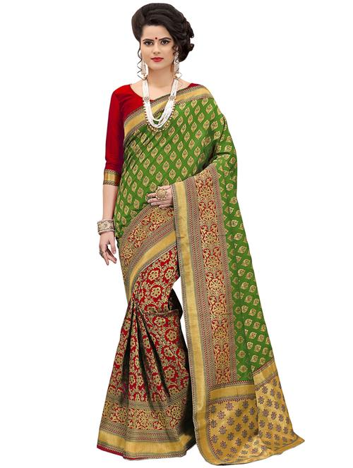 half & half zari banarasi saree with blouse - 15734877 - Standard Image - 1