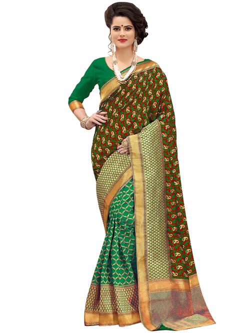 half & half paisley banarasi saree with blouse - 15734878 - Standard Image - 1