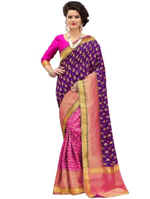 half & half paisley banarasi saree with blouse - 15734879 - Standard Image - 1