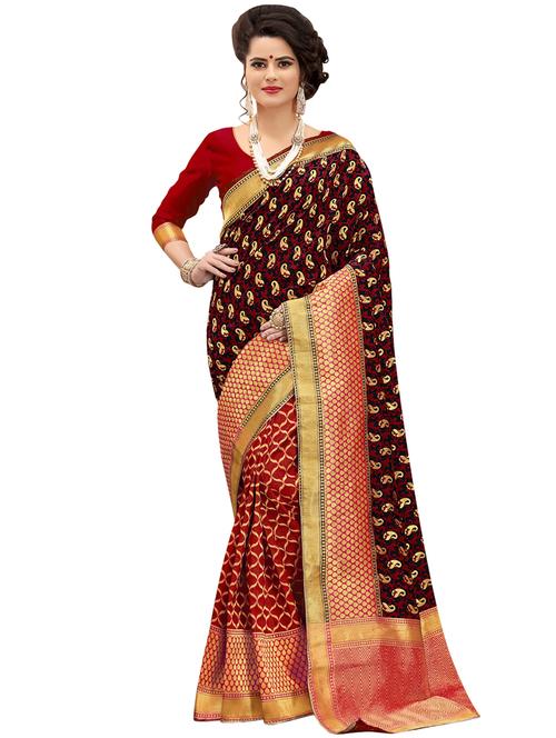 half & half paisley banarasi saree with blouse - 15734880 - Standard Image - 1