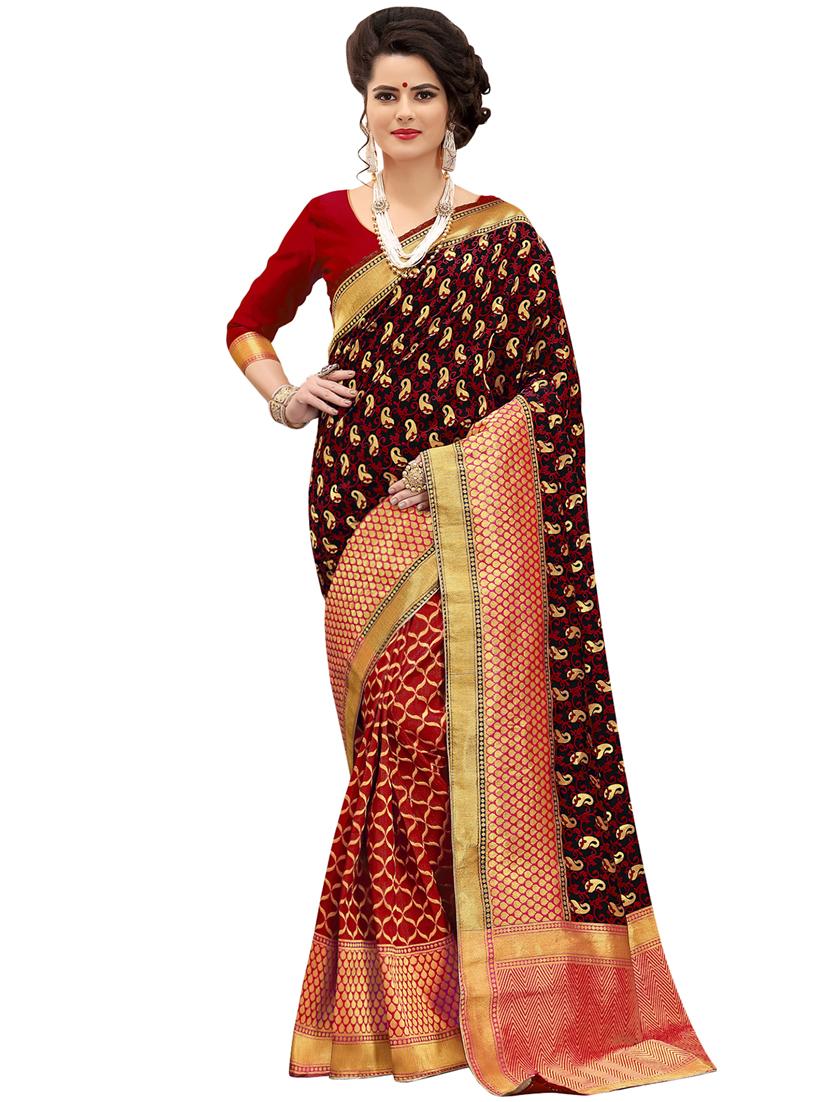 half & half paisley banarasi saree with blouse - 15734880 - Zoom Image - 1