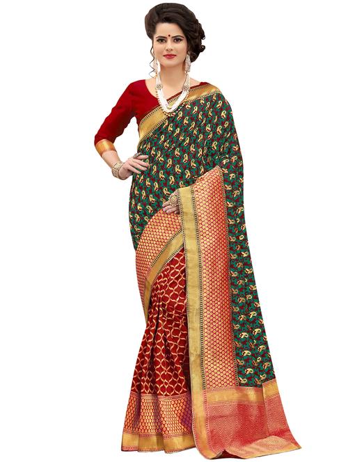 half & half paisley banarasi saree with blouse - 15734881 - Standard Image - 1