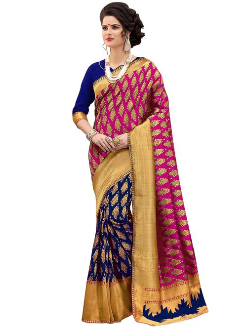 half & half zari banarasi saree with blouse - 15734882 - Standard Image - 1