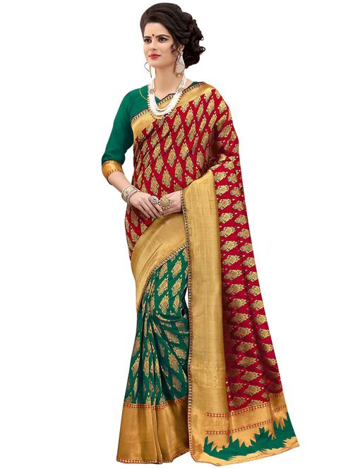 half & half zari banarasi saree with blouse - 15734883 - Standard Image - 1