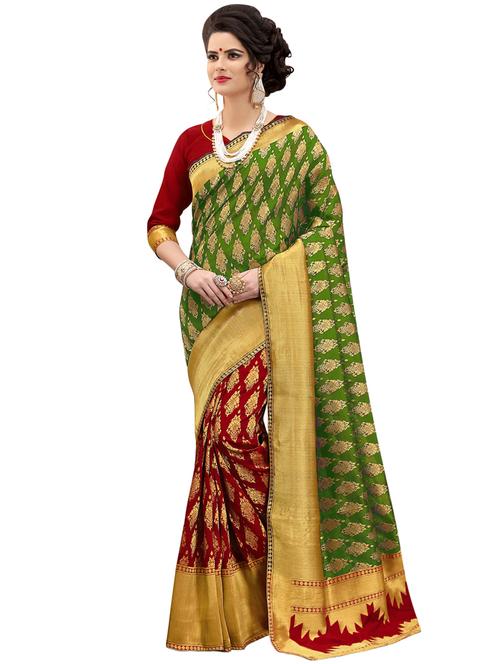 half & half zari banarasi saree with blouse - 15734884 - Standard Image - 1