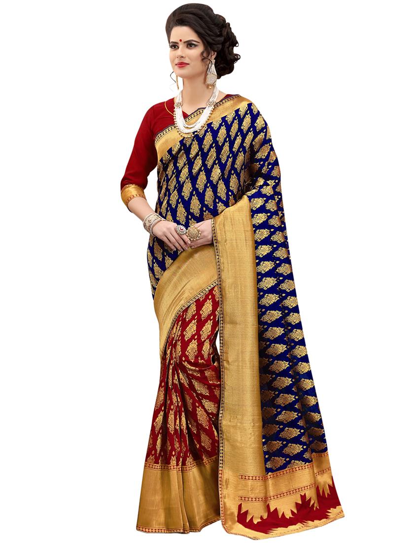 half & half zari banarasi saree with blouse - 15734885 - Zoom Image - 1