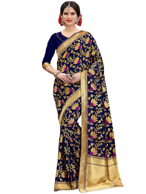floral zari motif banarasi saree with blouse - 15734887 - Standard Image - 1