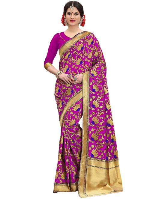 floral zari motif banarasi saree with blouse - 15734888 - Standard Image - 1