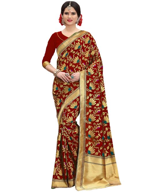 floral zari motif banarasi saree with blouse - 15734889 - Standard Image - 1