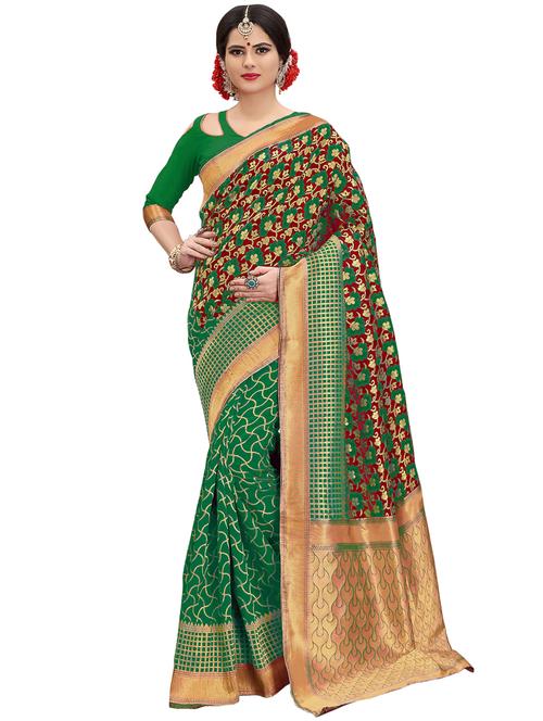 half & half floral banarasi saree with blouse - 15734890 - Standard Image - 1