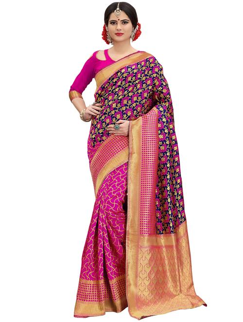 half & half floral banarasi saree with blouse - 15734891 - Standard Image - 1