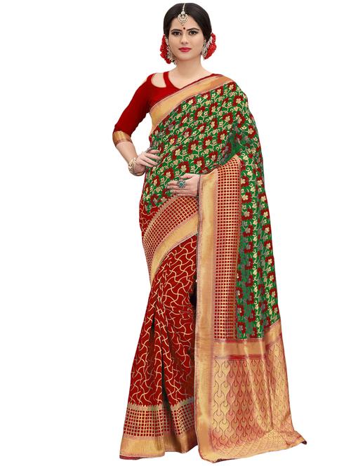 half & half floral banarasi saree with blouse - 15734892 - Standard Image - 1