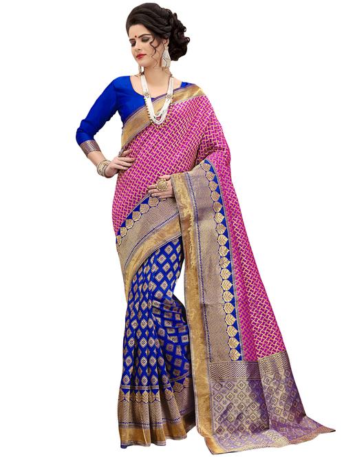 half & half zari banarasi saree with blouse - 15734893 - Standard Image - 1