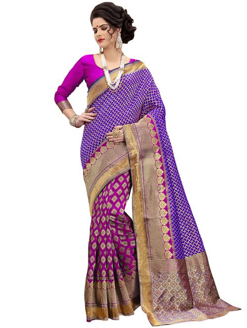 half & half zari banarasi saree with blouse - 15734895 - Standard Image - 1
