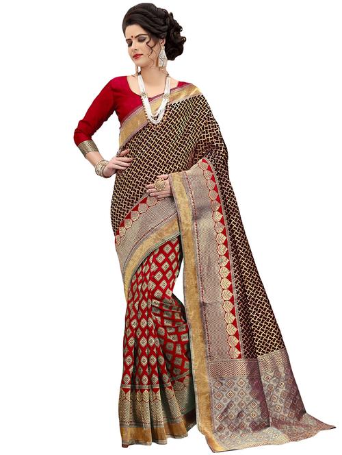 half & half zari banarasi saree with blouse - 15734896 - Standard Image - 1
