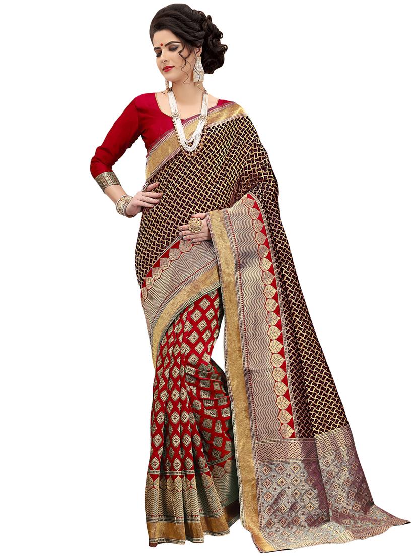 half & half zari banarasi saree with blouse - 15734896 - Zoom Image - 1