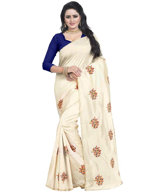 beige embroidered saree with blouse - 15734924 - Standard Image - 1