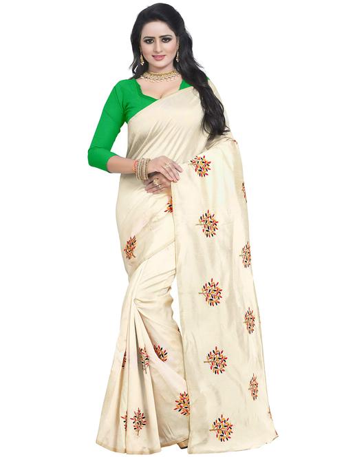 beige embroidered saree with blouse - 15734925 - Standard Image - 1