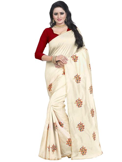 beige embroidered saree with blouse - 15734926 - Standard Image - 1