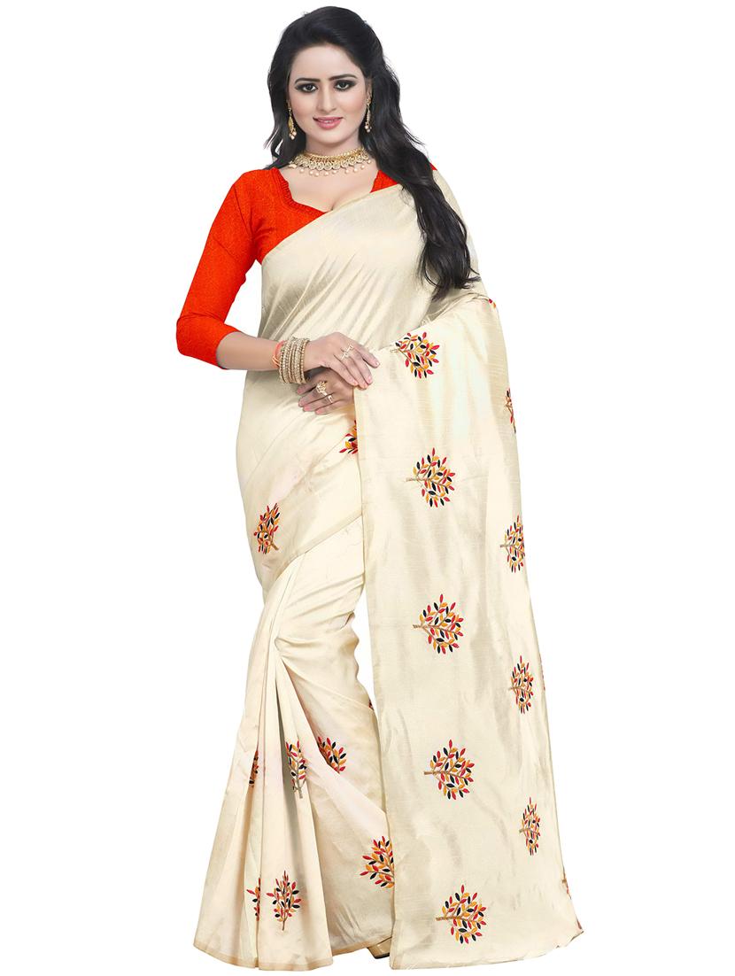 beige embroidered saree with blouse - 15734927 - Zoom Image - 1