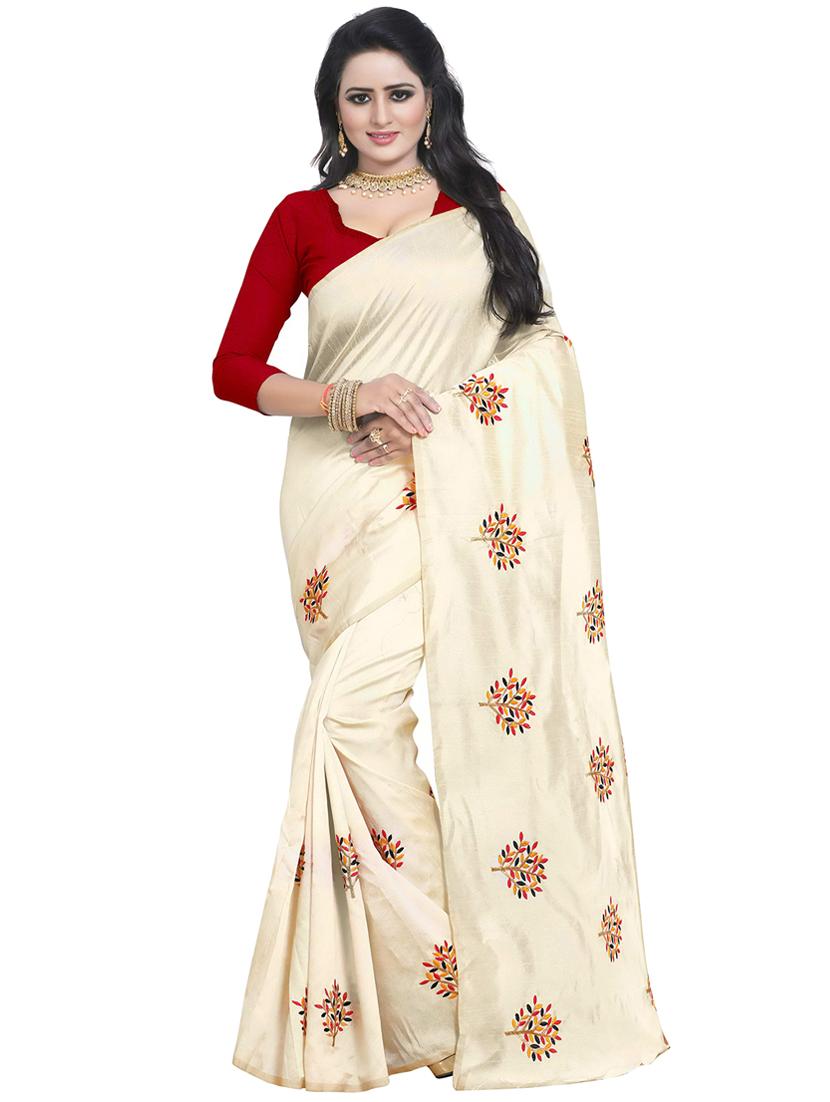 beige embroidered saree with blouse - 15734929 - Zoom Image - 1