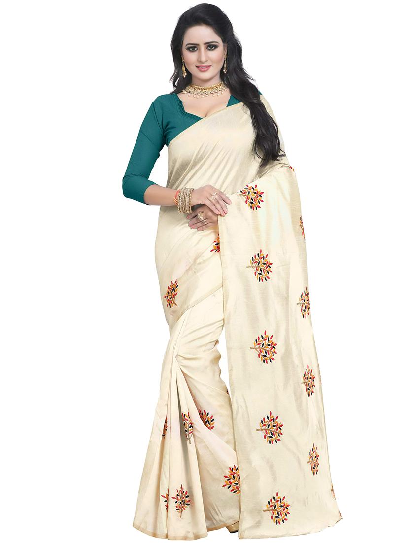 beige embroidered saree with blouse - 15734930 - Zoom Image - 1