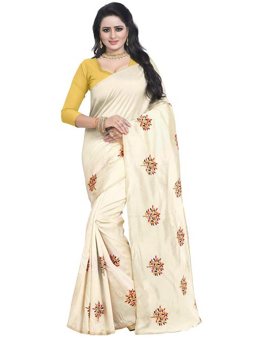 beige embroidered saree with blouse - 15734931 - Standard Image - 1
