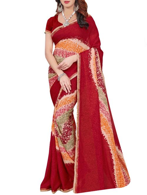 color block printed saree with blouse - 15735038 - Standard Image - 1