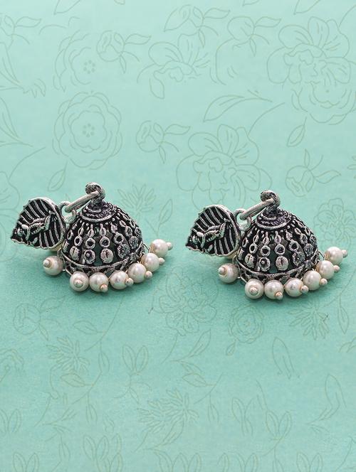 silver metal jhumka earring - 15735168 - Standard Image - 1