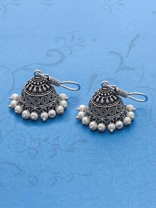 silver metal jhumka earring - 15735171 - Very Small Image - 1