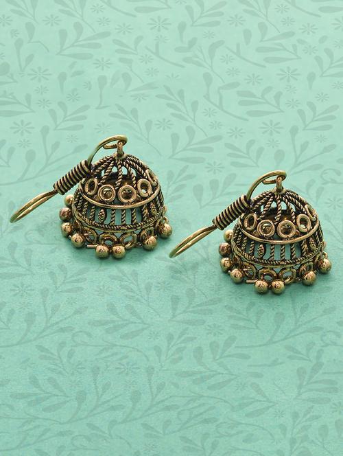 gold metal jhumka earring - 15735172 - Standard Image - 1