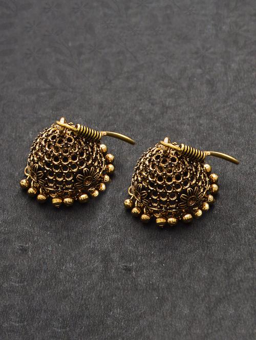 gold metal jhumka earring - 15735174 - Standard Image - 1