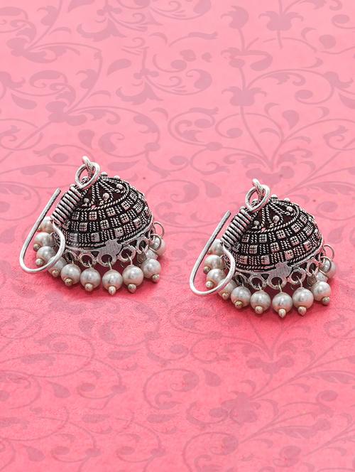 silver metal jhumka earring - 15735175 - Standard Image - 1