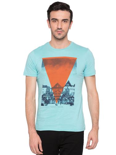 blue cotton chest print t-shirt - 15735232 - Very Small Image - 1