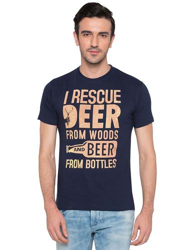 blue cotton chest print t-shirt - 15735233 - Very Small Image - 1
