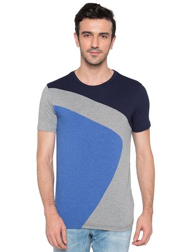 blue viscose color block t-shirt - 15735240 - Very Small Image - 1