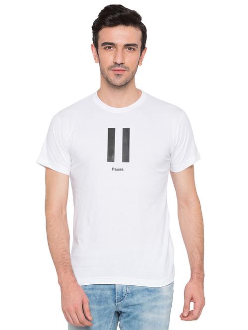 white cotton chest print tshirt - 15735257 - Standard Image - 1