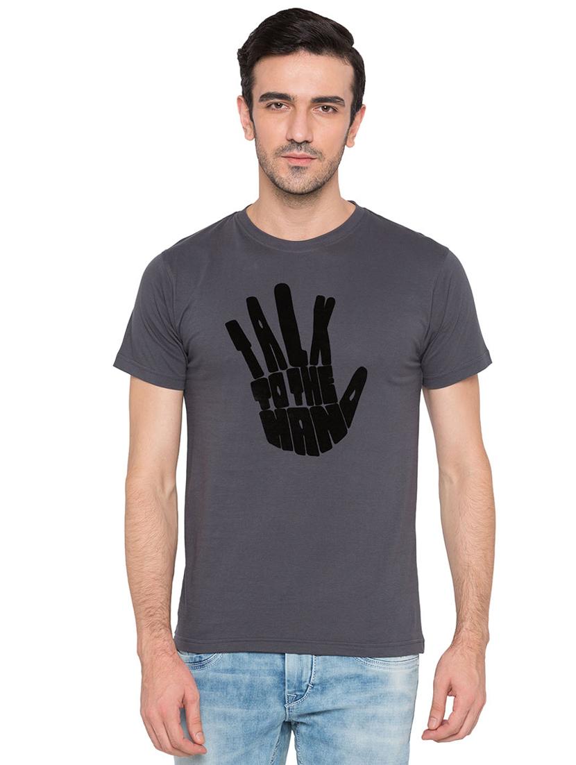 grey cotton chest print tshirt - 15735260 - Zoom Image - 1