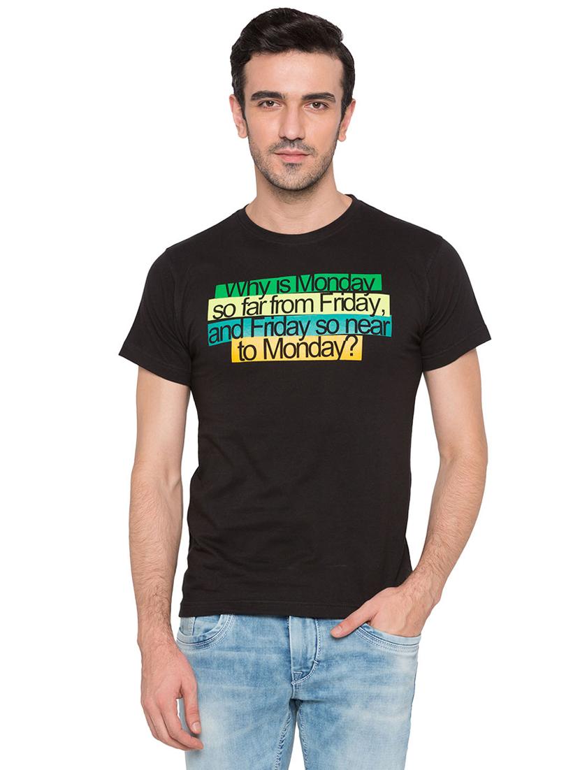 black cotton chest print tshirt - 15735261 - Zoom Image - 1