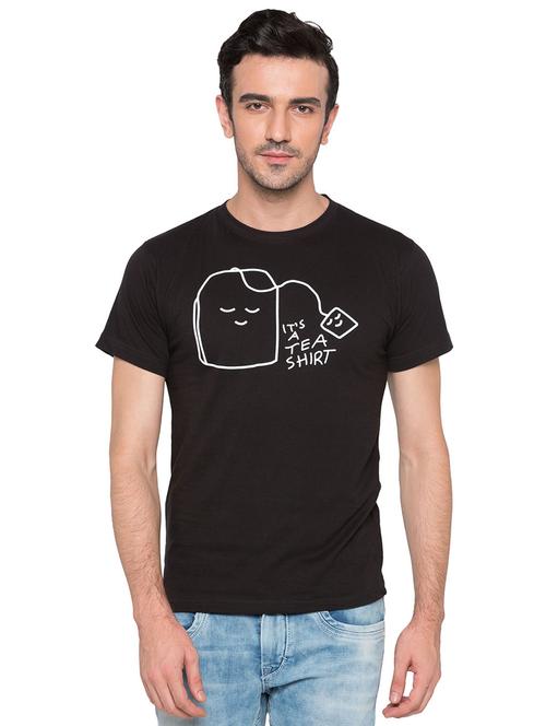 black cotton chest print tshirt - 15735263 - Standard Image - 1