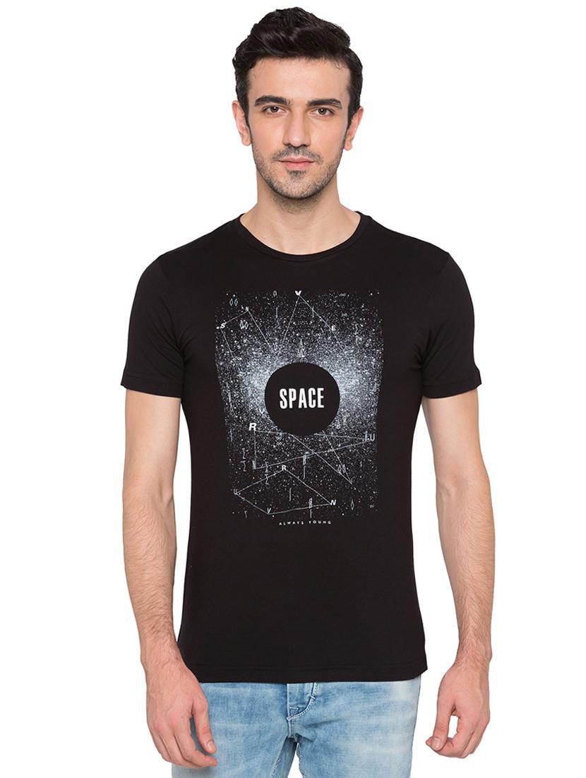 black viscose chest print tshirt - 15735267 - Zoom Image - 1