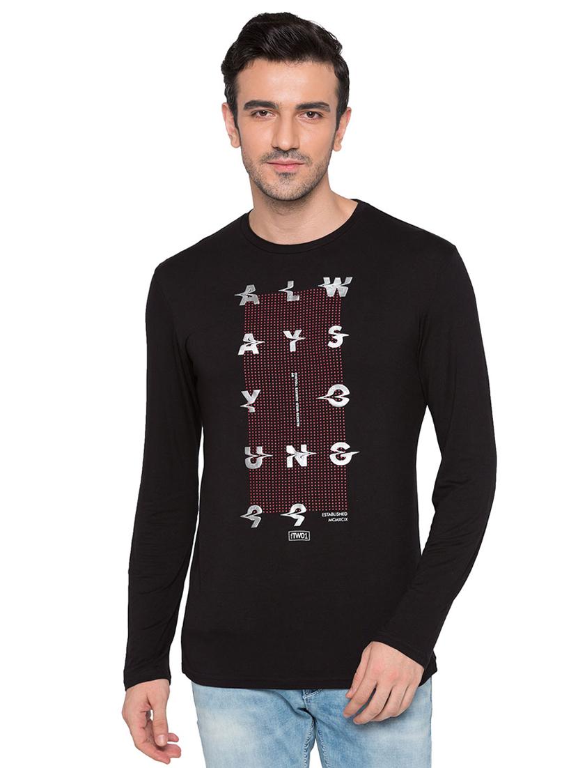 black viscose chest print tshirt - 15735268 - Zoom Image - 1