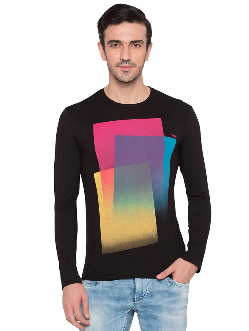 black viscose front print t-shirt - 15735270 - Zoom Image - 1