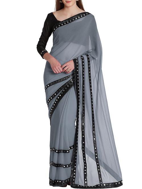 mirror lace bordered saree with blouse - 15735283 - Standard Image - 1