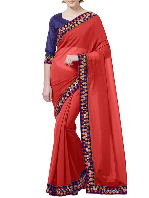 embroidered lace border saree with blouse - 15735286 - Standard Image - 1