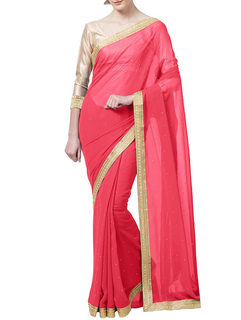 lace border embellished saree with blouse - 15735289 - Zoom Image - 1