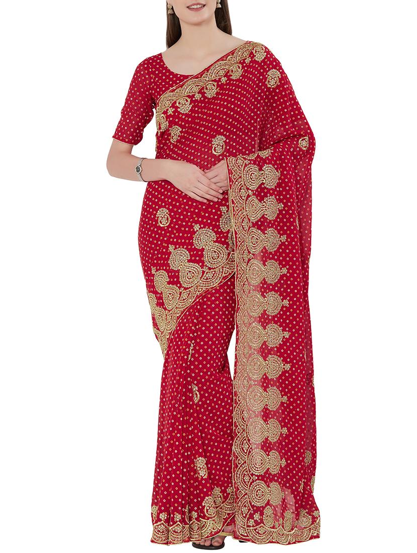 bandhani embroidered saree with blouse - 15735293 - Zoom Image - 1