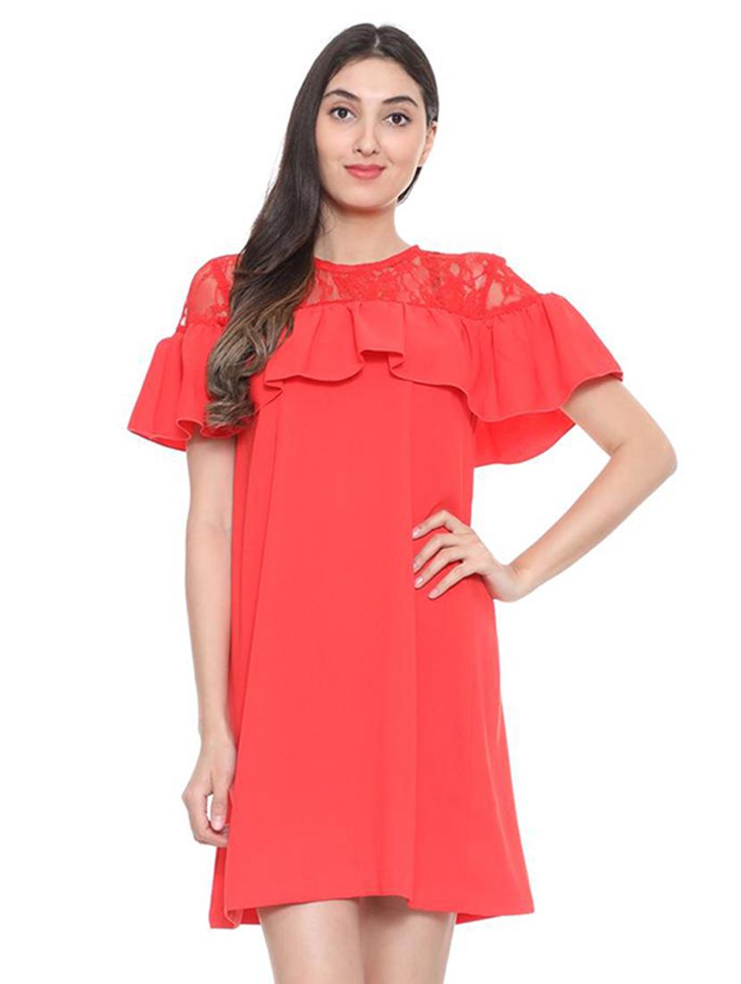 lace paneled ruffle detail dress - 15735381 - Zoom Image - 1