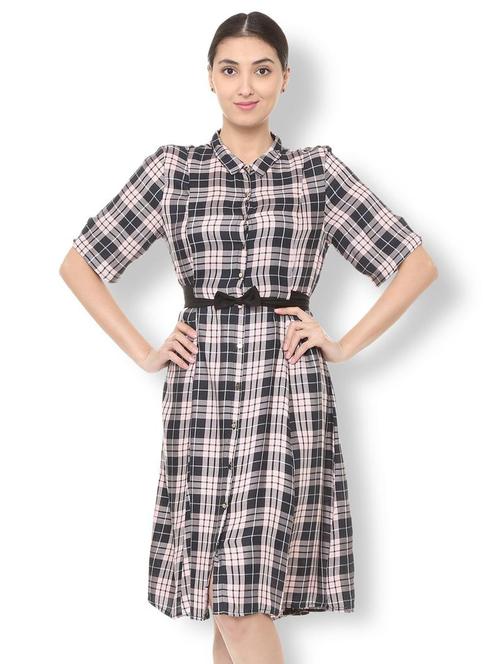 bow detail button up checkered dress - 15735388 - Standard Image - 1