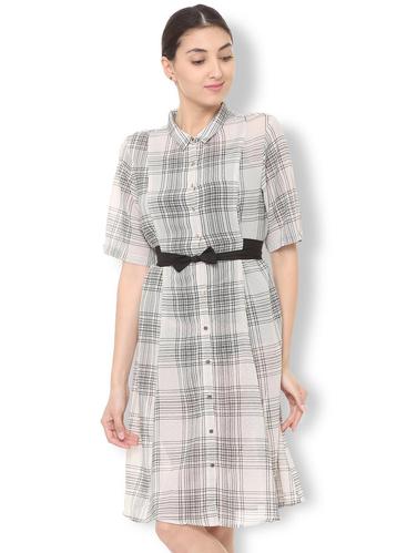 bow detail button up checkered dress - 15735389 - Very Small Image - 1